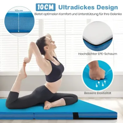 Skládací gymnastická žíněnka 122 x 122 x 10 cm silná dvojitá skládací gymnastická žíněnka s potahem z imitace kůže modrá