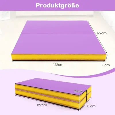 Skládací gymnastická žíněnka 122 x 122 x 10 cm tlustá dvojitá skládací gymnastická žíněnka s potahem z imitace kůže Fialová