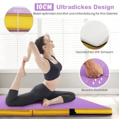 Skládací gymnastická žíněnka 122 x 122 x 10 cm tlustá dvojitá skládací gymnastická žíněnka s potahem z imitace kůže Fialová
