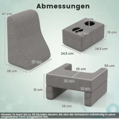 Polštářek na čtení na postel a pohovku Polštářek na knihu s držákem na kelímek Ergonomický zádový polštářek Šedý