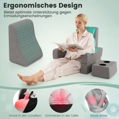 Polštářek na čtení na postel a pohovku Polštářek na knihu s držákem na kelímek Ergonomický zádový polštářek Šedý