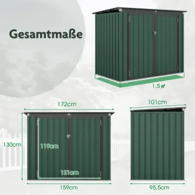 Box na odpadky pro 2 odpadkové koše Pozinkovaný kovový domek na odpadky se 2 dvířky 172 x 95,5 x 130 cm Zelený