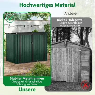 Box na odpadky pro 2 odpadkové koše Pozinkovaný kovový domek na odpadky se 2 dvířky 172 x 95,5 x 130 cm Zelený