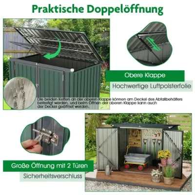 Box na odpadky pro 2 odpadkové koše Pozinkovaný kovový domek na odpadky se 2 dvířky 172 x 95,5 x 130 cm Zelený