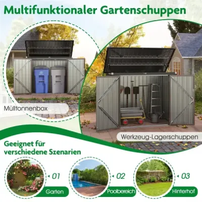 Box na odpadky pro 2 odpadkové koše Box na odpadky z pozinkovaného kovu Odpadkový domek se 2 dvířky 172 x 95,5 x 130 cm Hnědý