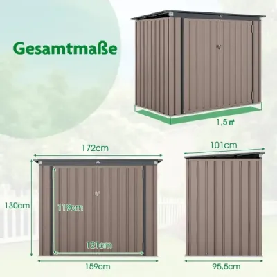 Box na odpadky pro 2 odpadkové koše Box na odpadky z pozinkovaného kovu Odpadkový domek se 2 dvířky 172 x 95,5 x 130 cm Hnědý
