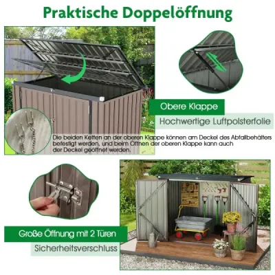 Box na odpadky pro 2 odpadkové koše Box na odpadky z pozinkovaného kovu Odpadkový domek se 2 dvířky 172 x 95,5 x 130 cm Hnědý