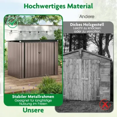 Box na odpadky pro 2 odpadkové koše Box na odpadky z pozinkovaného kovu Odpadkový domek se 2 dvířky 172 x 95,5 x 130 cm Hnědý