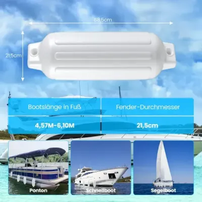 Sada 4 lodních blatníků Dlouhý blatník sada kulových blatníků Blatník na ochranu proti nárazu 68,5 x 21,5 cm Bílý