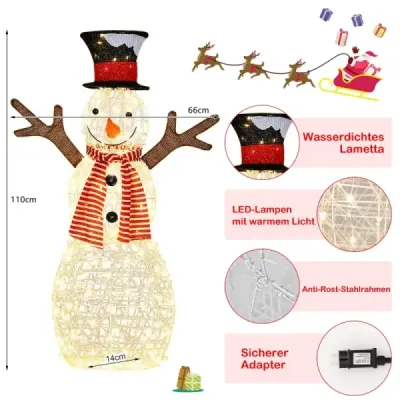 LED sněhulák s 80 LED světly vánoční dekorace vánoční figurka 66 x 14 x 110 cm