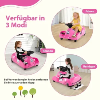 Dětská elektrická motokára 3 v 1, úklidová, 12V, s odnímatelným mopem, růžová