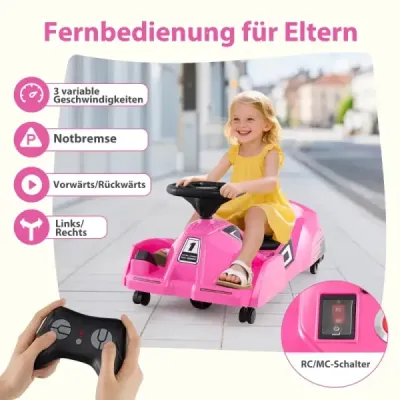 Dětská elektrická motokára 3 v 1, úklidová, 12V, s odnímatelným mopem, růžová