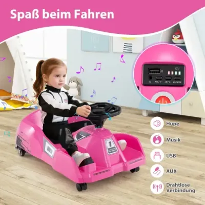 Dětská elektrická motokára 3 v 1, úklidová, 12V, s odnímatelným mopem, růžová