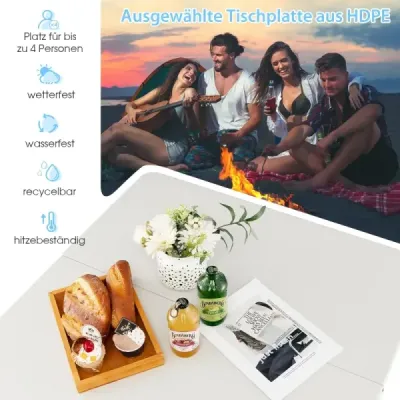 Skládací kempingový stůl přenosný piknikový kempingový stůl s rukojetí lehký venkovní jídelní stůl bílý