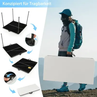 Skládací kempingový stůl přenosný piknikový kempingový stůl s rukojetí lehký venkovní jídelní stůl bílý