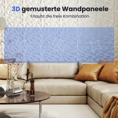 20 kusů 3D nástěnných panelů diamant 50 x 50 cm nástěnné obklady dekorace na zeď bílé 5m²