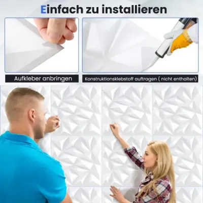 40 kusů 3D nástěnných panelů diamant 50 x 50 cm nástěnné obklady dekorace na zeď bílá 10m²