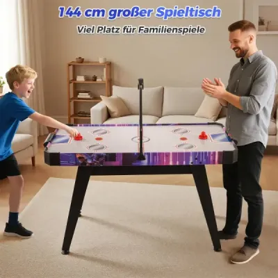 144 cm air hockey stůl Air hockey arkádový stůl s výkonným 12V motorem a digitálním LED displejem černý