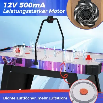144 cm air hockey stůl Air hockey arkádový stůl s výkonným 12V motorem a digitálním LED displejem černý