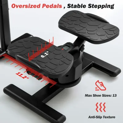 Stepper pro trénink Twist Stair Stepper tréninkové zařízení s výškově nastavitelnou rukojetí a protiskluzovými pedály Černá barva