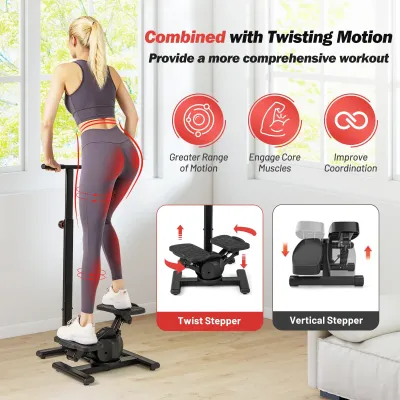 Stepper pro trénink Twist Stair Stepper tréninkové zařízení s výškově nastavitelnou rukojetí a protiskluzovými pedály Černá barva