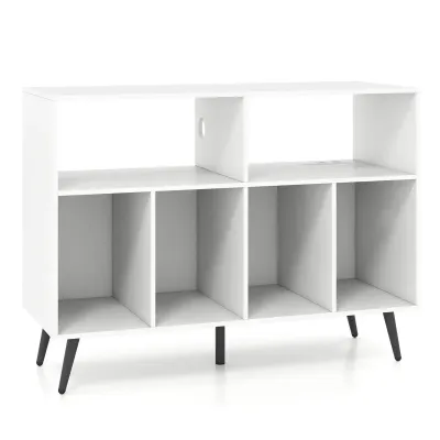 Stojan na gramofon s nabíjecí stanicí Stojan na gramofon s policemi pro uložení vinylů Bílý