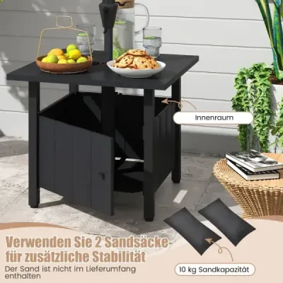 Venkovní odkládací stolek s otvorem pro slunečník Ø48 cm, zahradní stůl se 2 pytli s pískem, balkonový stůl
