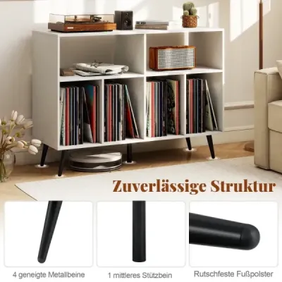 3patrový stojan na gramofon s policemi na vinylové desky, skříňka na gramofon, bílá