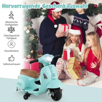 Licencovaná dětská elektrická motorka Vespa 6V motorka na baterie s LED světlometem modrá