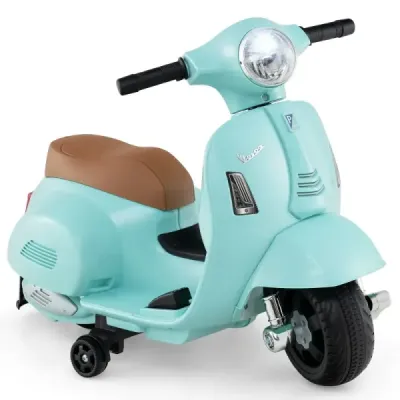 Licencovaná dětská elektrická motorka Vespa 6V motorka na baterie s LED světlometem modrá