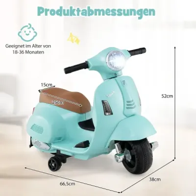 Licencovaná dětská elektrická motorka Vespa 6V motorka na baterie s LED světlometem modrá