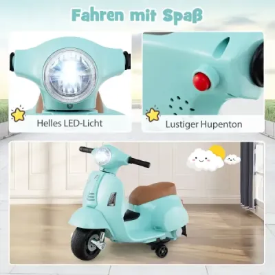 Licencovaná dětská elektrická motorka Vespa 6V motorka na baterie s LED světlometem modrá