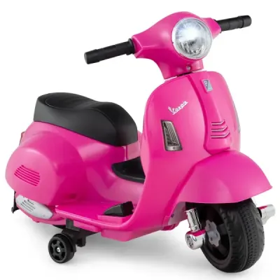 Licencovaná dětská elektrická motorka Vespa 6V motorka na baterie s LED světlometem růžová