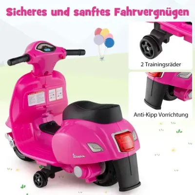 Licencovaná dětská elektrická motorka Vespa 6V motorka na baterie s LED světlometem růžová