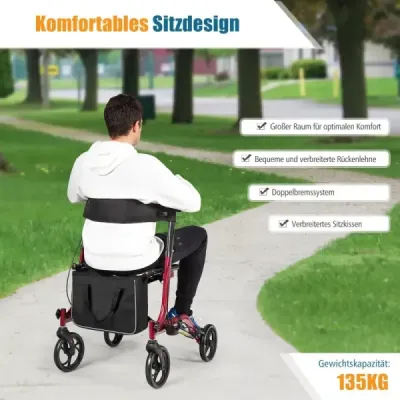 Rollator Hliníkový cestovní rollator skládací lehký rollator výškově nastavitelný červený
