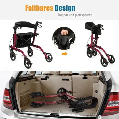 Rollator Hliníkový cestovní rollator skládací lehký rollator výškově nastavitelný červený