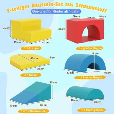 7dílná sada pěnových lezeckých bloků. Měkká PU kožená herní deska s lezeckou konstrukcí. Vícebarevná.