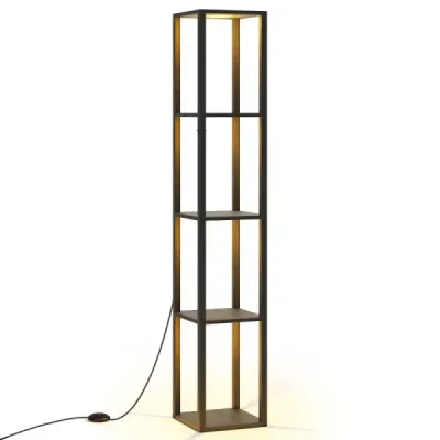 Stojací lampa 162 cm s policemi a stmívatelnými LED světly a nožním spínačem, rohová police