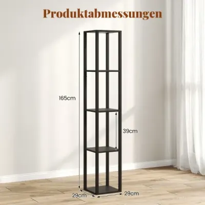 Stojací lampa 162 cm s policemi a stmívatelnými LED světly a nožním spínačem, rohová police