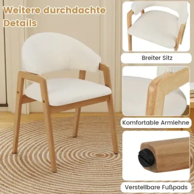 Sada 2 moderních jídelních židlí, kuchyňských židlí s čalouněným sedákem a ergonomickým opěradlem, bílé barvy