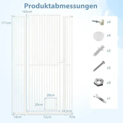 Vysoká kovová bezpečnostní branka pro domácí mazlíčky se 2 prodlužovacími sadami, bez nutnosti vrtání, 77–104 cm x 171 cm, bílá