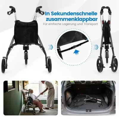 Chodítko pro seniory skládací kolečkové křeslo s lehkým hliníkovým rámem 20 cm velká kola šedá