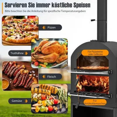 Pec na pizzu na dřevo pro venkovní použití s ochranným krytem 305 cm kámen na pizzu a grilovací rošty