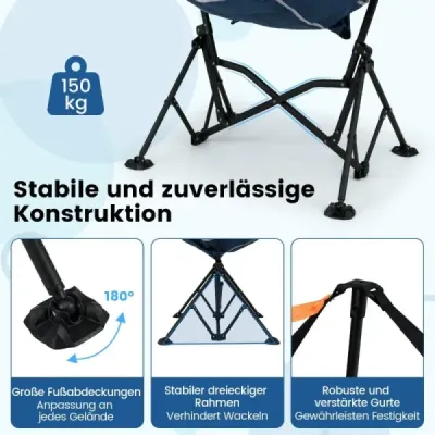 Skládací kempingová židle s nastavitelným opěradlem a držákem na nápoje, skládací židle, modrá