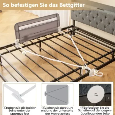 Zábrana do postele pro batolata 100 cm skládací zábrana do dětské postele se snímatelným a pratelným potahem Šedá barva