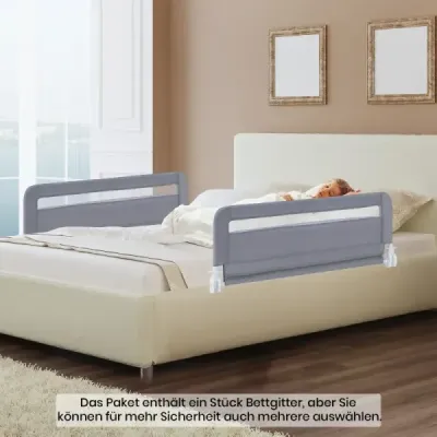 Zábrana do postele pro batolata 100 cm skládací zábrana do dětské postele se snímatelným a pratelným potahem Šedá barva
