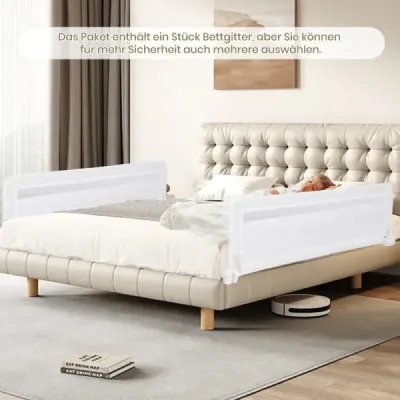 Zábrana do postele pro batolata 120 cm skládací zábrana do postele se snímatelným a pratelným potahem Bílá