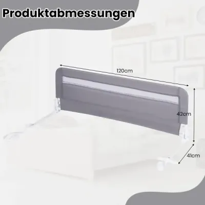 Zábrana do postele pro batolata 120 cm skládací zábrana do dětské postele se snímatelným a pratelným potahem šedá