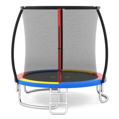 Trampolína Ø244 cm s žebříkem a bezpečnostní sítí kulatá zahradní trampolína dětská trampolína oranžová