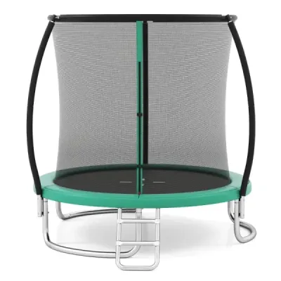Trampolína Ø244 cm s žebříkem a bezpečnostní sítí kulatá zahradní trampolína dětská trampolína zelená